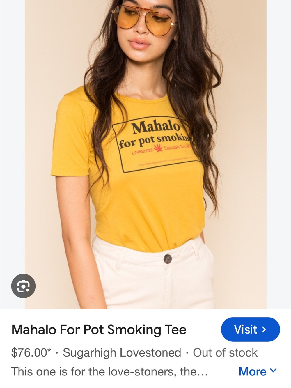 Cult brand Sugarhigh Lovestoned Mahalo For Pot Smoking Tee - Mustard